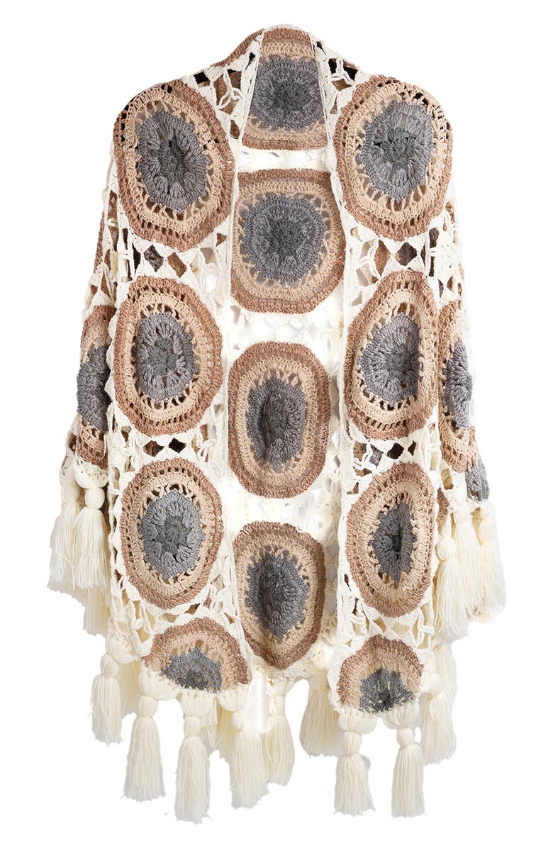 SAACHI Crochet Tassel Sunshine Shawl, Alternate, color, Ivory Multi