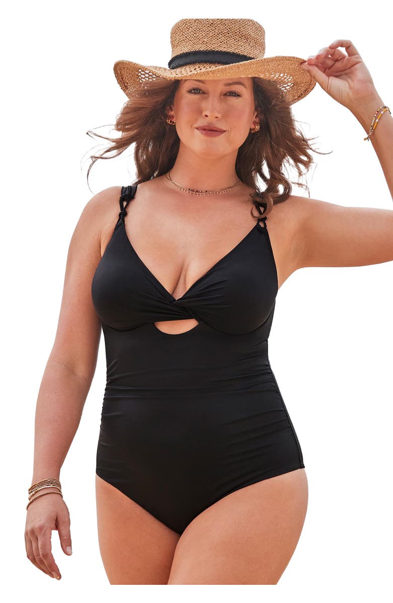 Swimsuits for All Sweetheart Keyhole Underwire One Piece Swimsuit, Main, color, Black