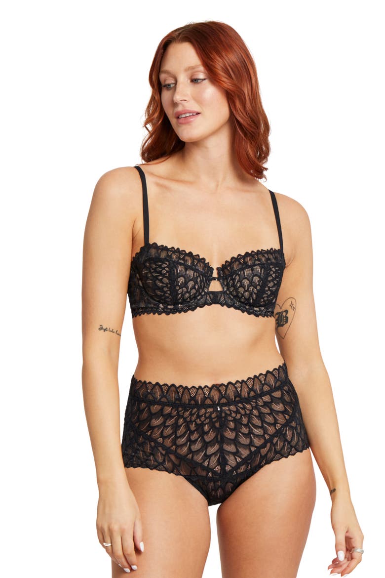 Lacey High Waist Lace Briefs, Alternate, color, BLACK