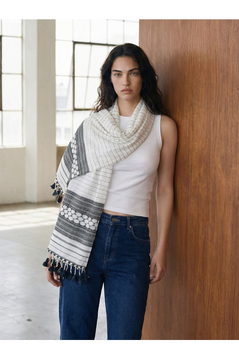 Black and White Kutch Scarf, Alternate, color, Black
