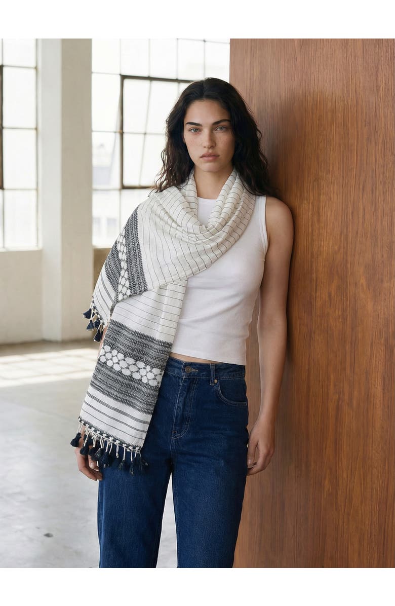 Passion Lilie Black and White Kutch Scarf, Alternate, color, Black