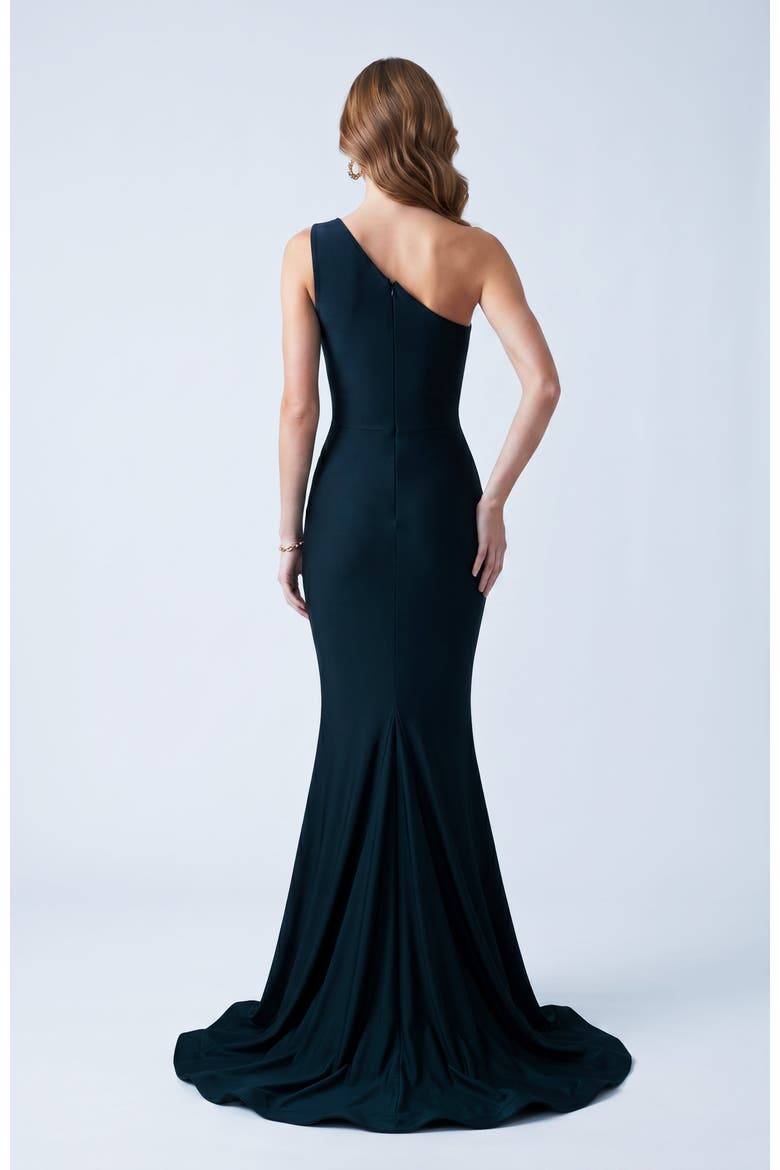 One Shoulder Ruched Mermaid Evening Gown, Alternate, color, Black