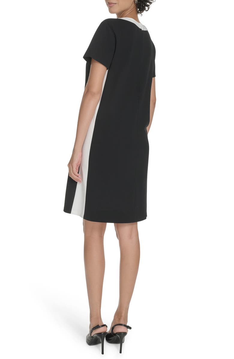 Tommy Hilfiger Colorblock Short Sleeve Pocket Trapeze Dress, Alternate, color, Black/ Ivory