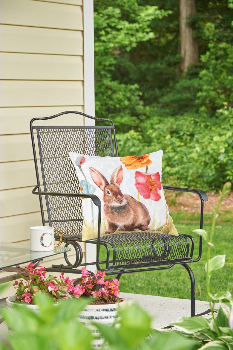 Sitting Easter Bunny Indoor/Outdoor Accent Throw Pillow 18" x 18", Alternate, color, Green