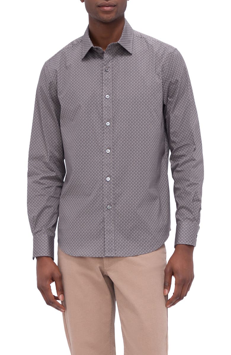 Bugatchi Julian Shaped Fit Basketweave Print Button-Up Shirt, Main, color,