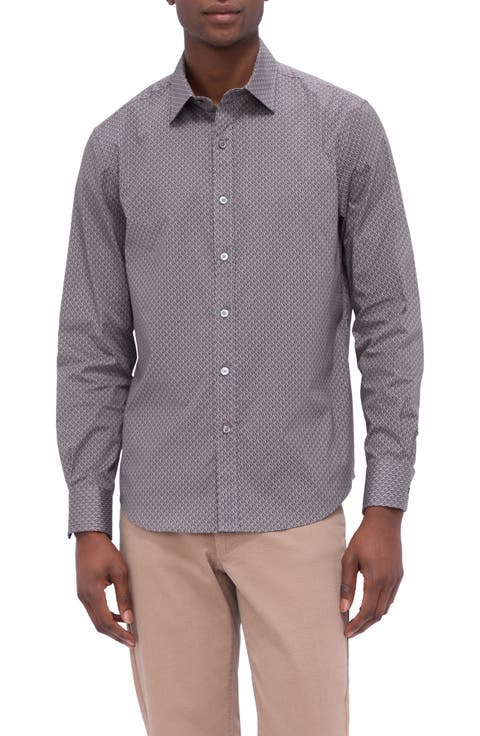 Julian Shaped Fit Basketweave Print Button-Up Shirt