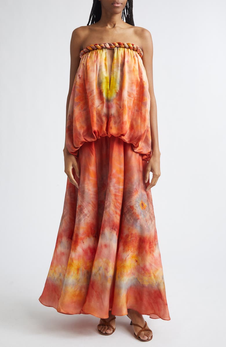 Zimmermann Luna Twist Print Silk Gown, Main, color, Ruby Tie Dye