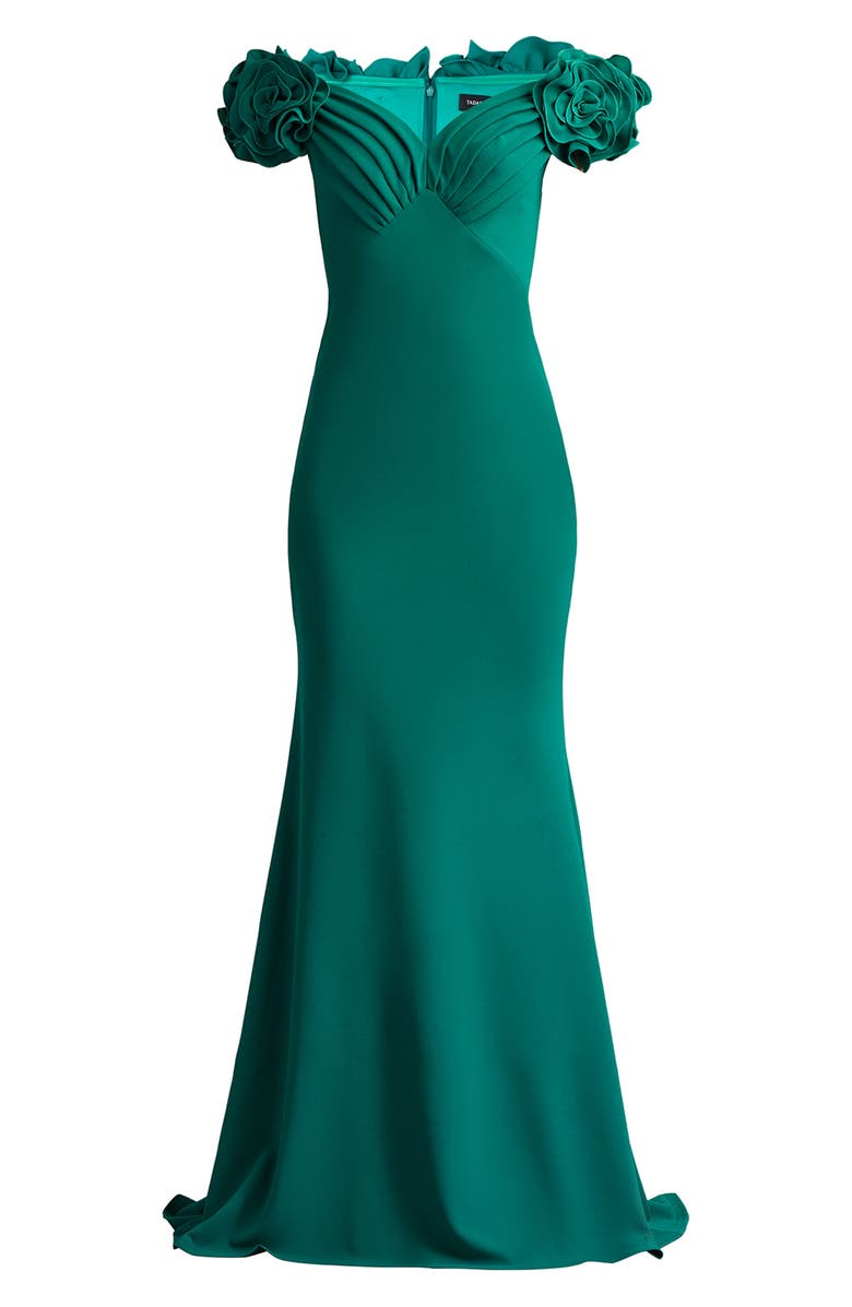 Tadashi Shoji Fleurette Portrait Neck Mermaid Gown, Alternate, color, Emerald