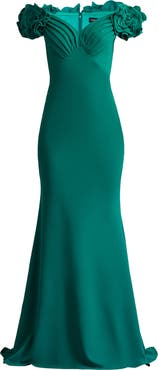 Tadashi Shoji Fleurette Portrait Neck Mermaid Gown