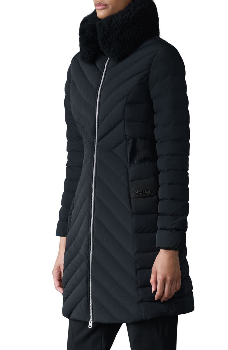 Mackage Water Repellent Chevron Quilted Down Coat with Removable Genuine Shearling Collar, Alternate, color, Black