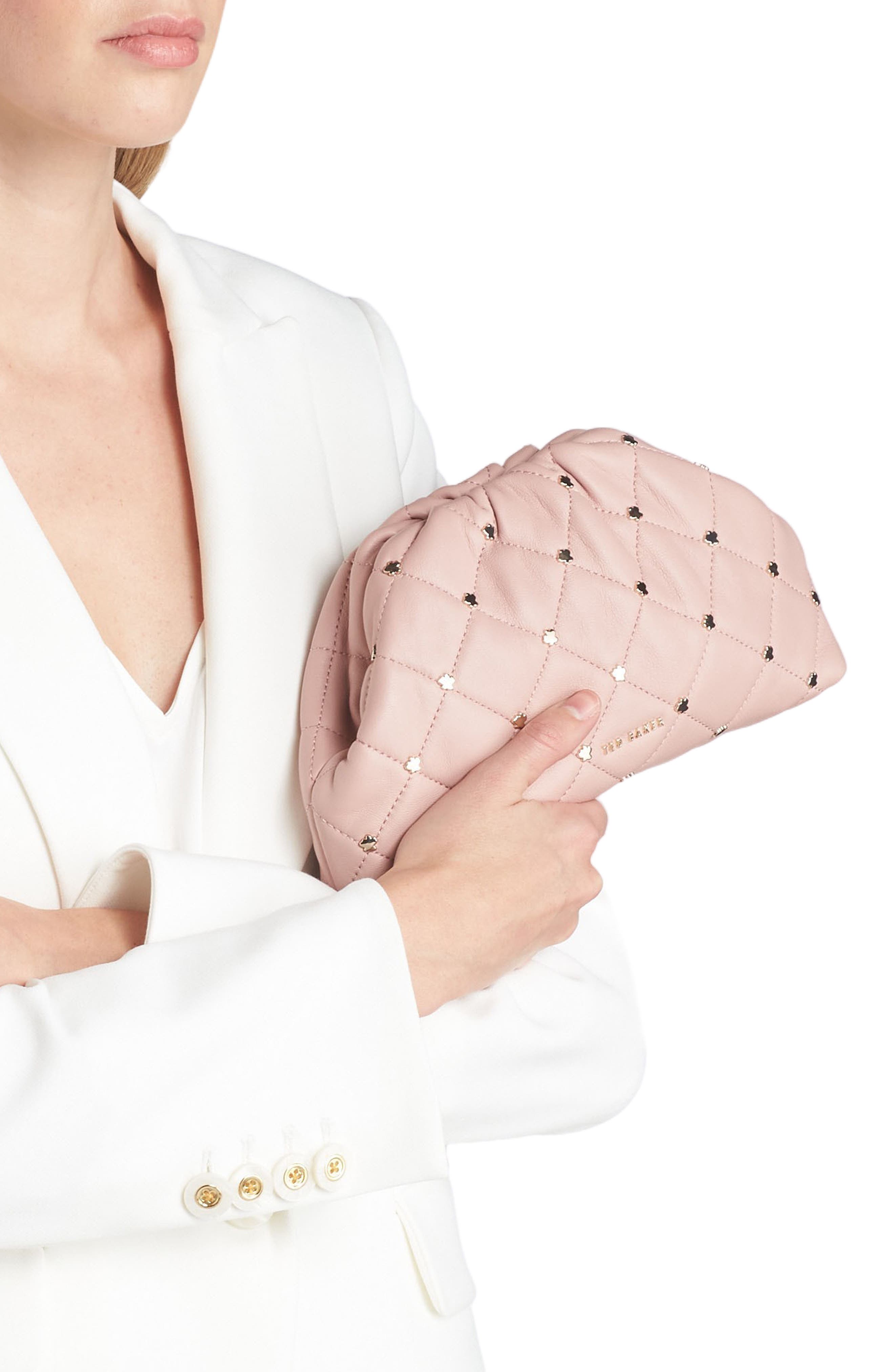 Pandorh Stud Quilted Leather Clutch, Alternate, color, PALE PINK