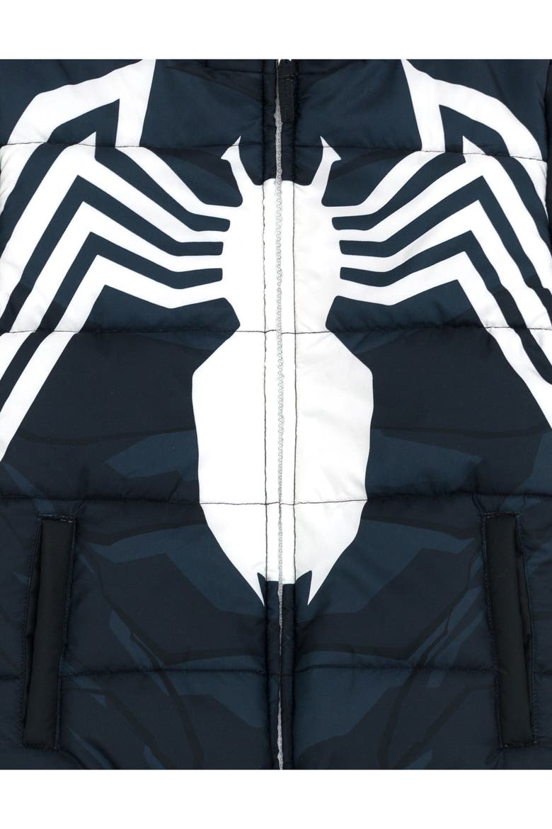 Spider-Man Hooded Zip-Up Puffer Jacket, Alternate, color, Spider Man Black