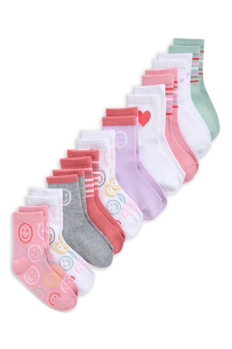 Kids' 10-Pack Assorted Smiley Crew Socks, Main, color, MULTI WHITE