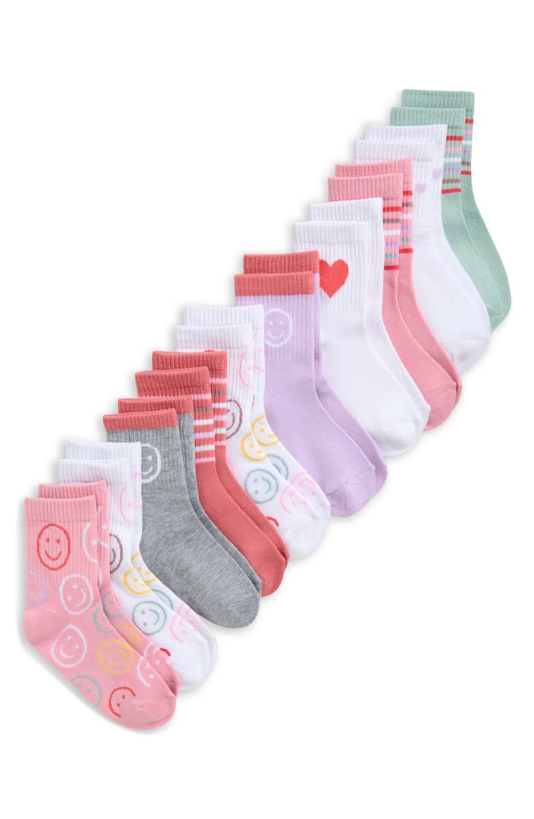 MADISON & PARKE Kids' 10-Pack Assorted Smiley Crew Socks, Main, color, Multi White