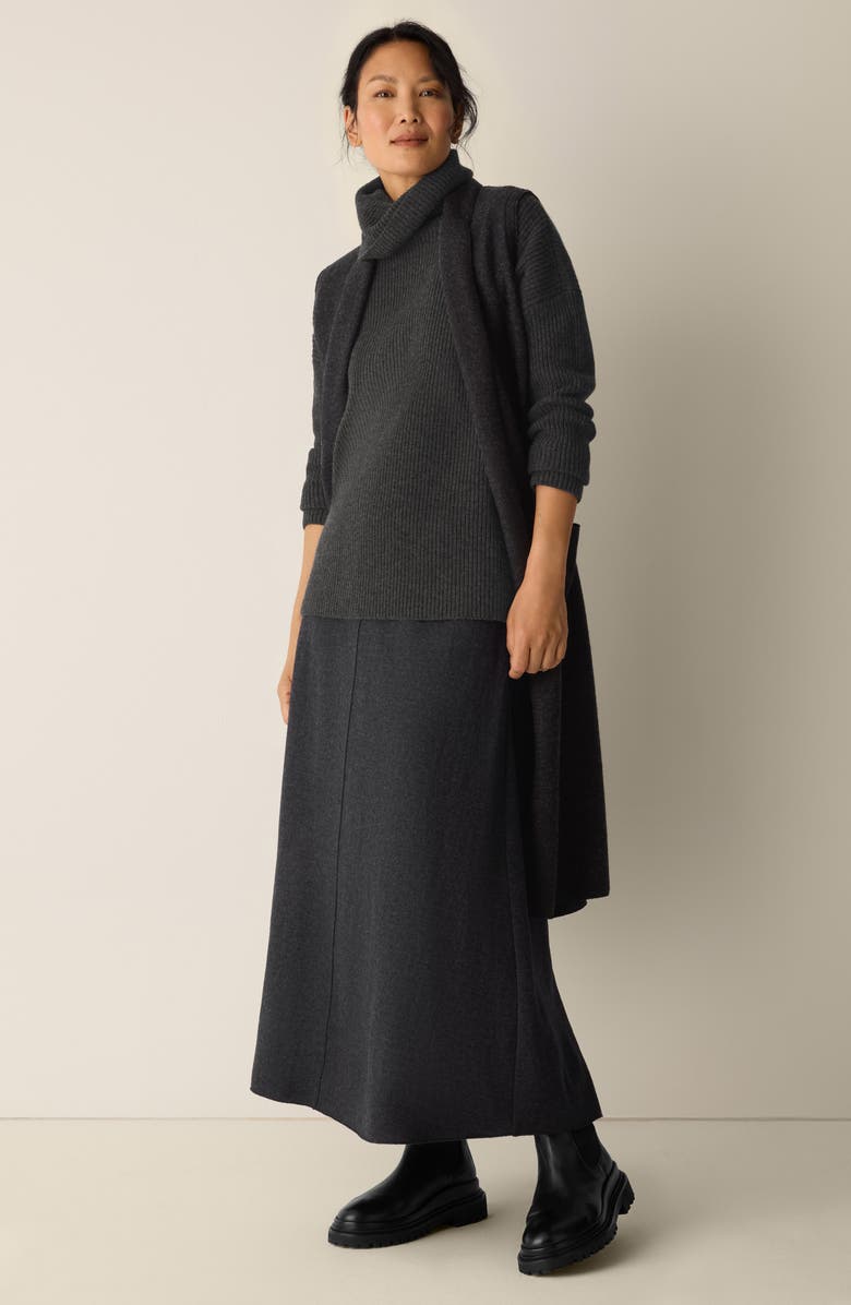 Eileen Fisher Virgin Wool Jersey A-Line Midi Skirt, Alternate, color, Charcoal