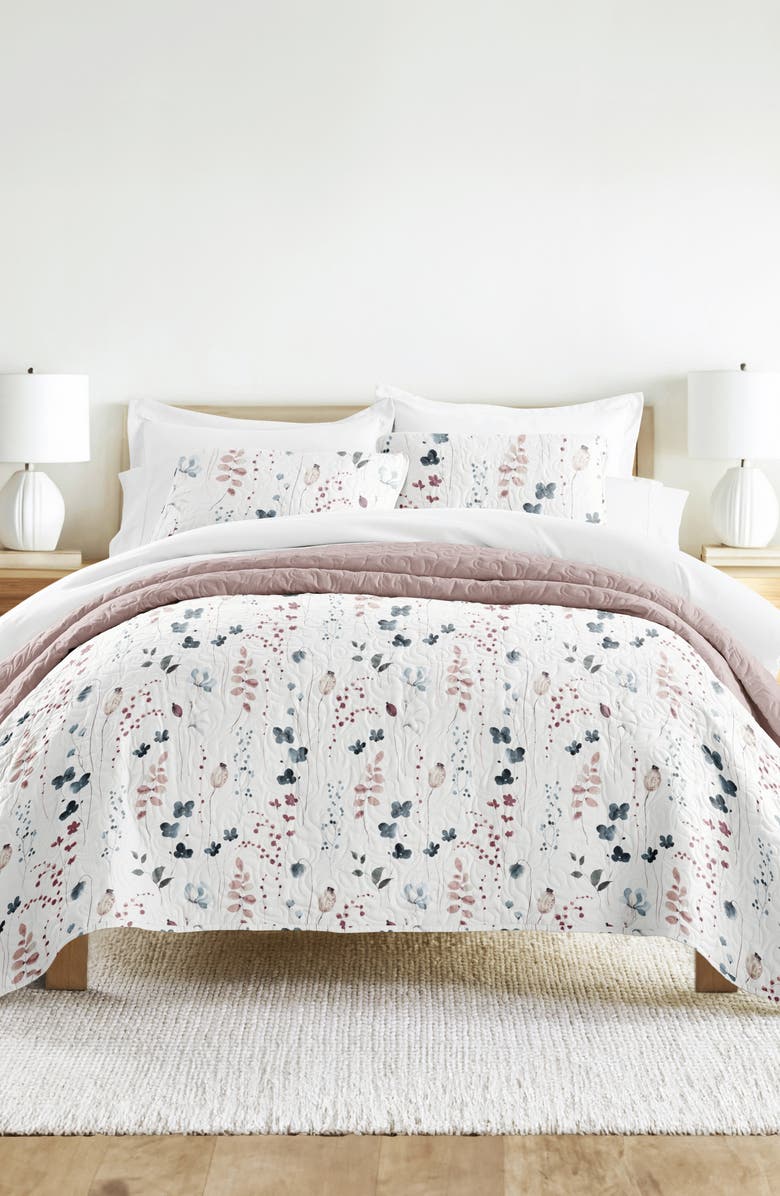 HOMESPUN Pattern Reversible Quilt & Sham Set, Alternate, color, Mauve