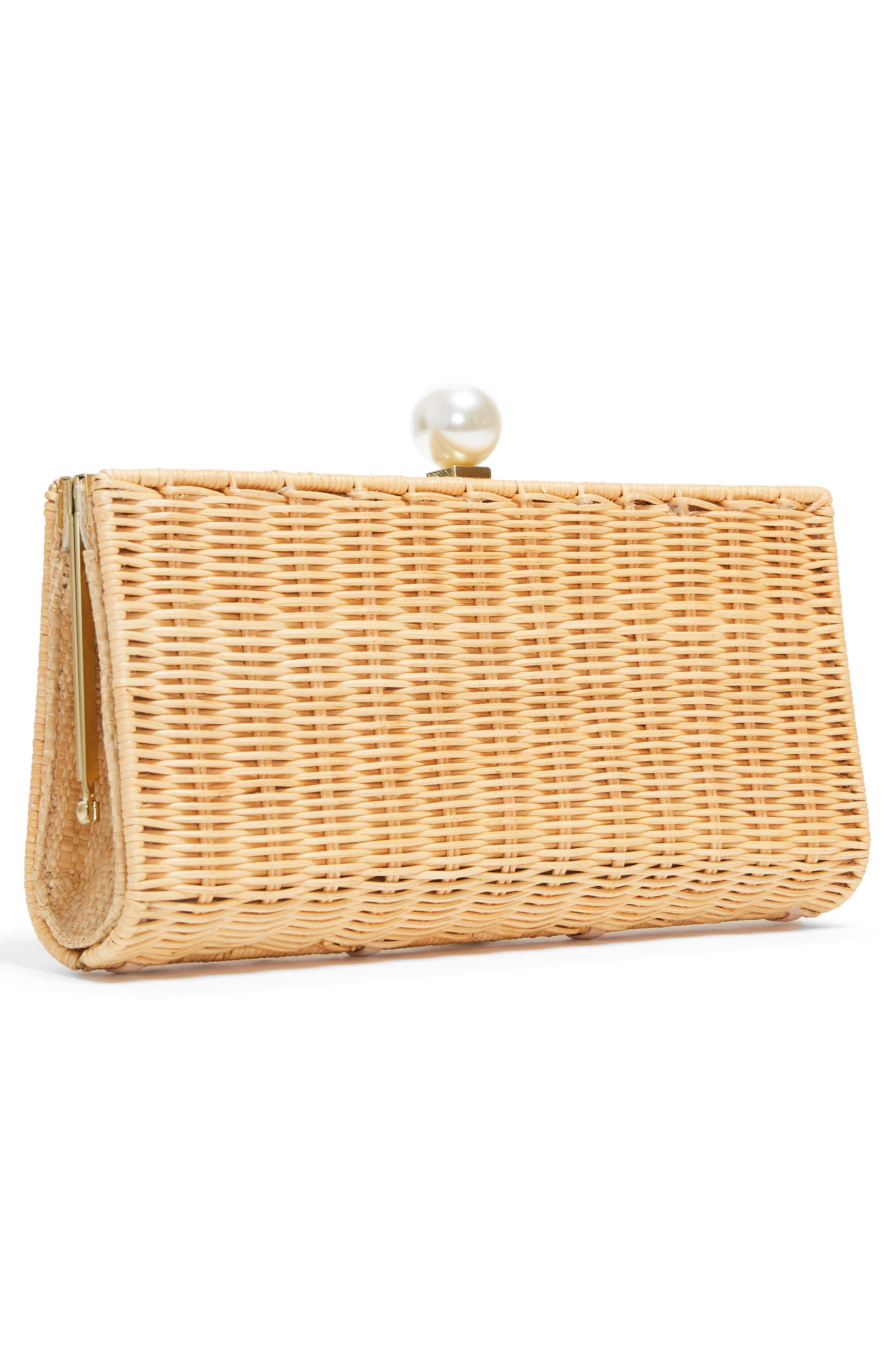 Pamela Munson The Pearl Woven Rattan Clutch, Alternate, color, Natural