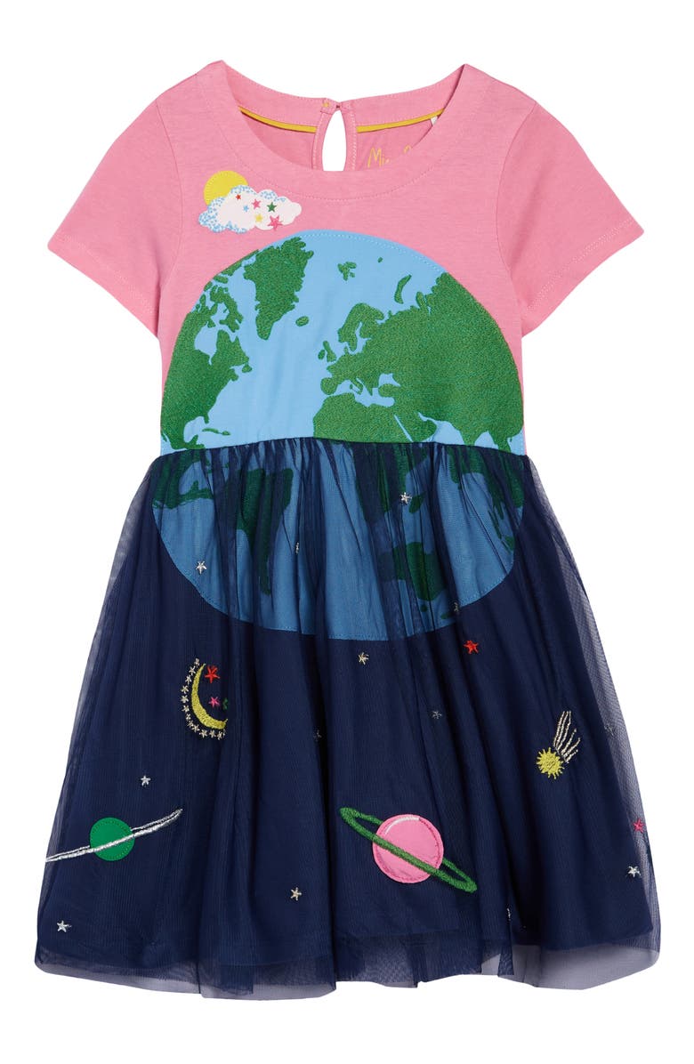 Mini Boden Kids' Earth & Beyond Appliqué Cotton Dress, Main, color, 