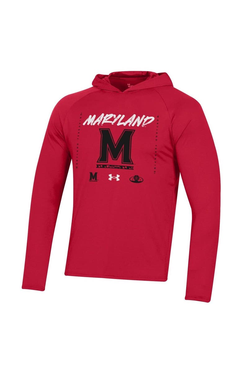 Under Armour Red Maryland Terrapins 2023 On Court Bench Shooting Long Sleeve Hoodie T-Shirt, Alternate, color, 