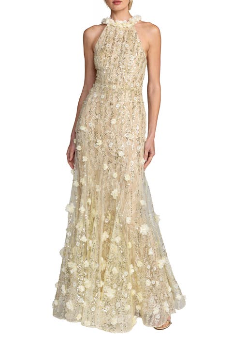 Beaded Lace Halter Neck Sleeveless Mermaid Gown