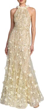 Mac Duggal Beaded Lace Halter Neck Sleeveless Mermaid Gown