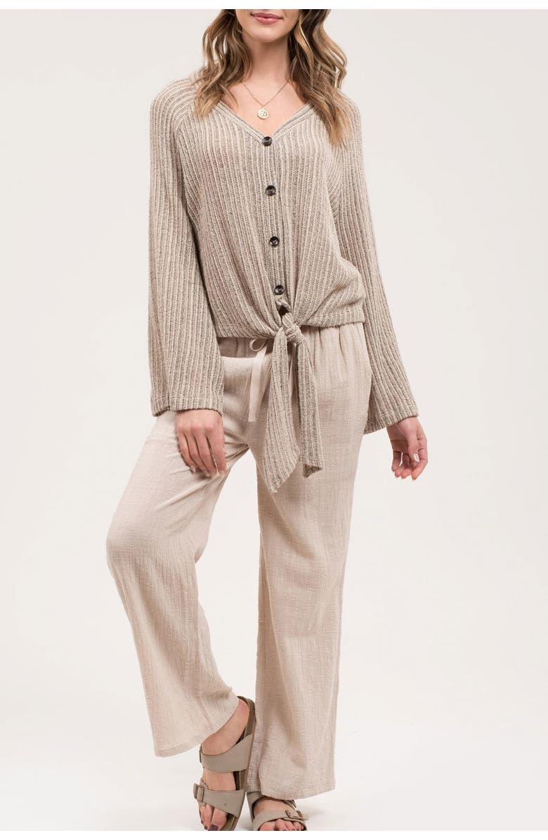 Blu Pepper Front Tie Bell Sleeve Knit Top, Alternate, color,