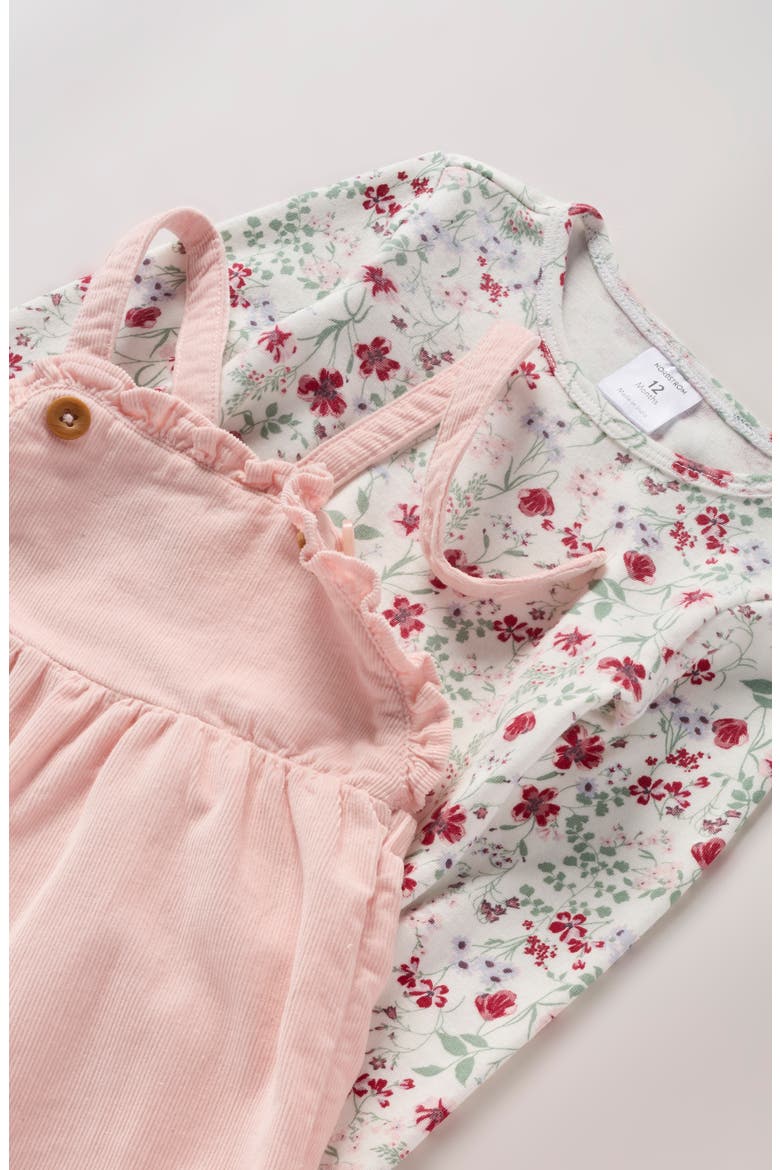 Long Sleeve Cotton Bodysuit & Corduroy Overalls Set, Alternate, color, IVORY WILDFLOWERS - PINK LOTUS