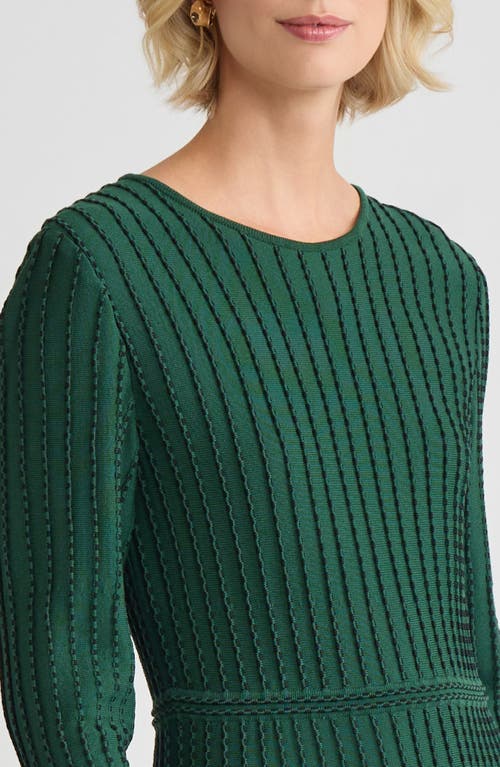 Misook Fit & Flare Raised Linear Stitch Midi Dress In Green