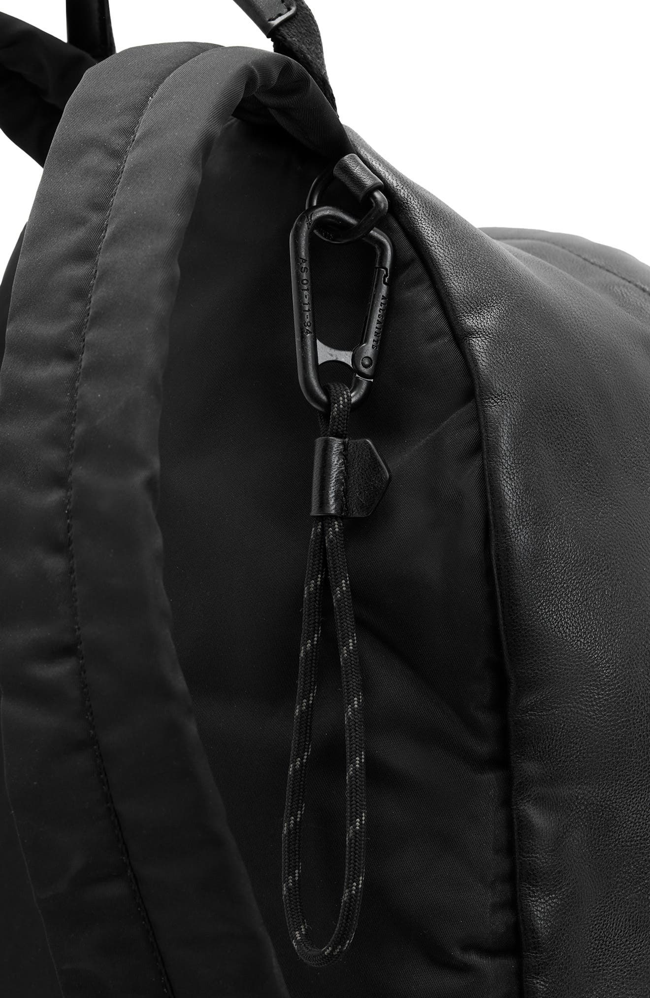 AllSaints Carabiner Leather Backpack, Alternate, color, Black