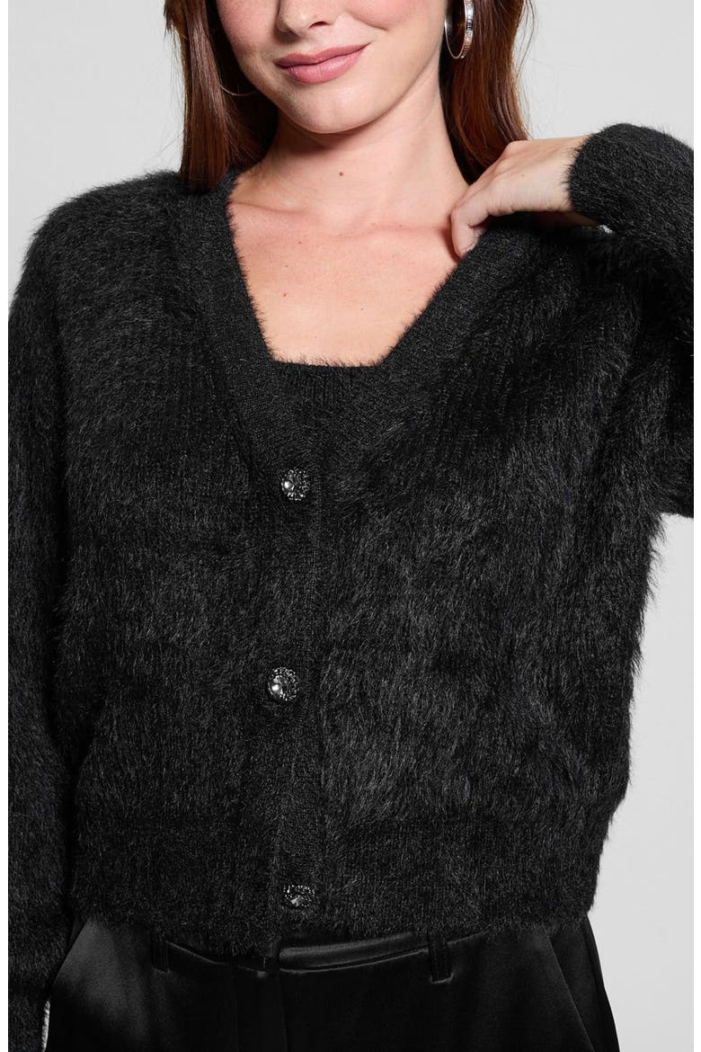 Keyla Fuzzy Cardigan, Alternate, color, BLACK-BLACK