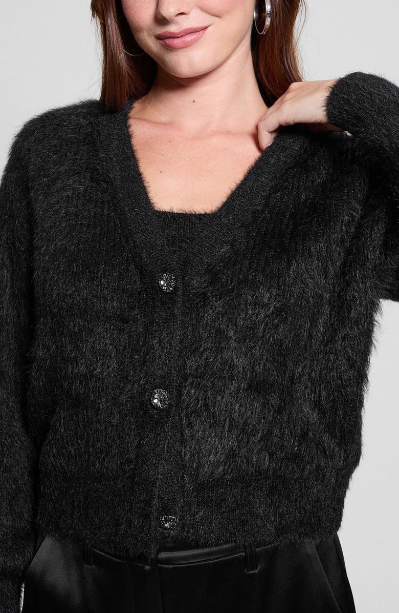 GUESS Keyla Fuzzy Cardigan, Alternate, color, Black-Black