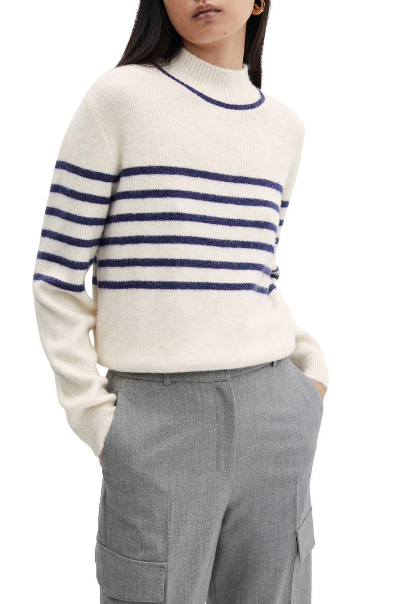 MANGO Stripe Fuzzy Mock Neck Sweater, Main, color, 