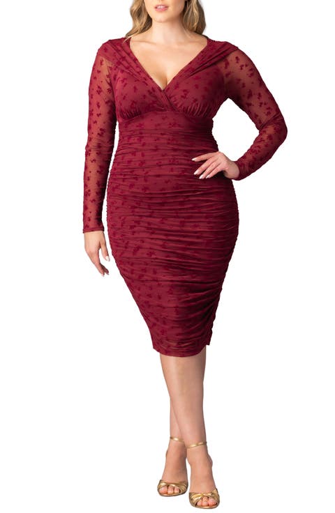 Betsey Ruched Elbow Sleeve Midi Bodycon Dress (Plus Size)