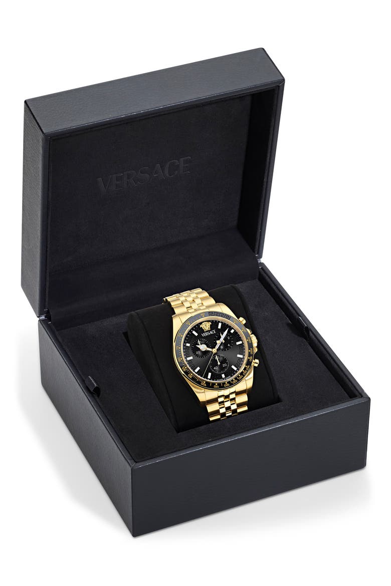 Greca Chronograph Wave Bracelet Watch, 43mm, Alternate, color, YELLOW GOLD