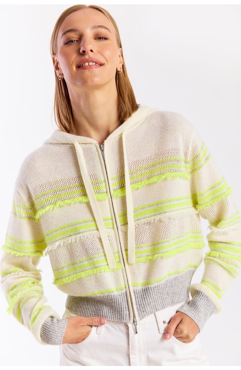 Brodie Pure Cashmere Handbag Stripe 100% Cashmere Hoodie, Alternate, color, Neon Yellow, Super Grey