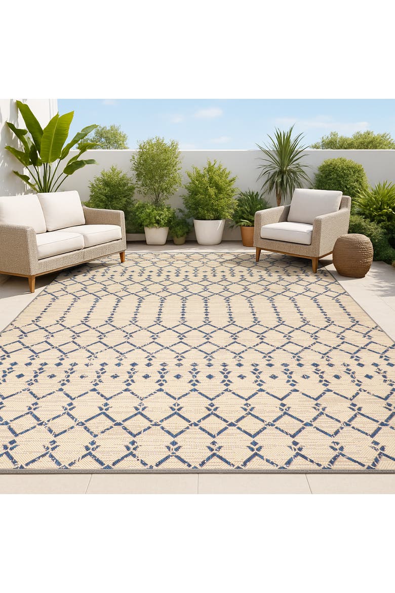 Ourika Moroccan Geometric Textured Weave Indoor/Outdoor Area Rug, Alternate, color, Beige/Navy