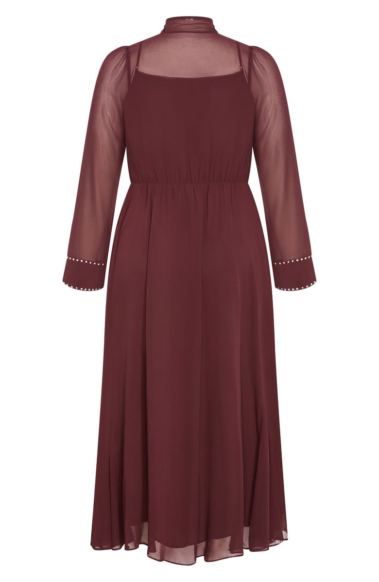 City Chic Kara Long Sleeve A-Line Dress, Alternate, color, Chocolate Cherry