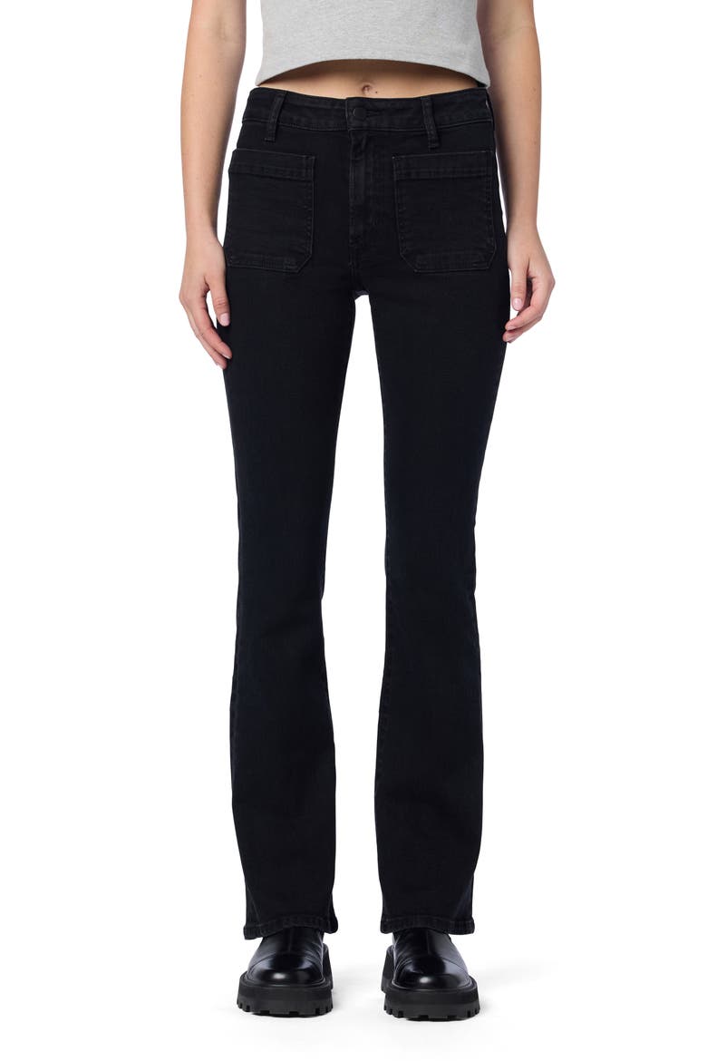 Patch Pocket High Waist Bootcut Jeans, Main, color, BLACK