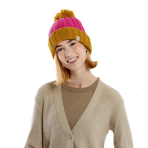 Nirvanna Designs Cherry Pom Hat In Honey/pop Pink