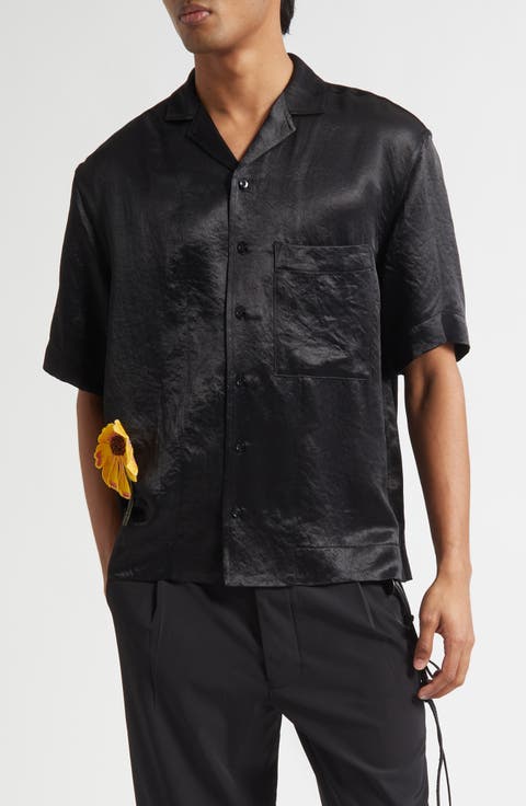 Boxy Embellished Flower Camp Shirt