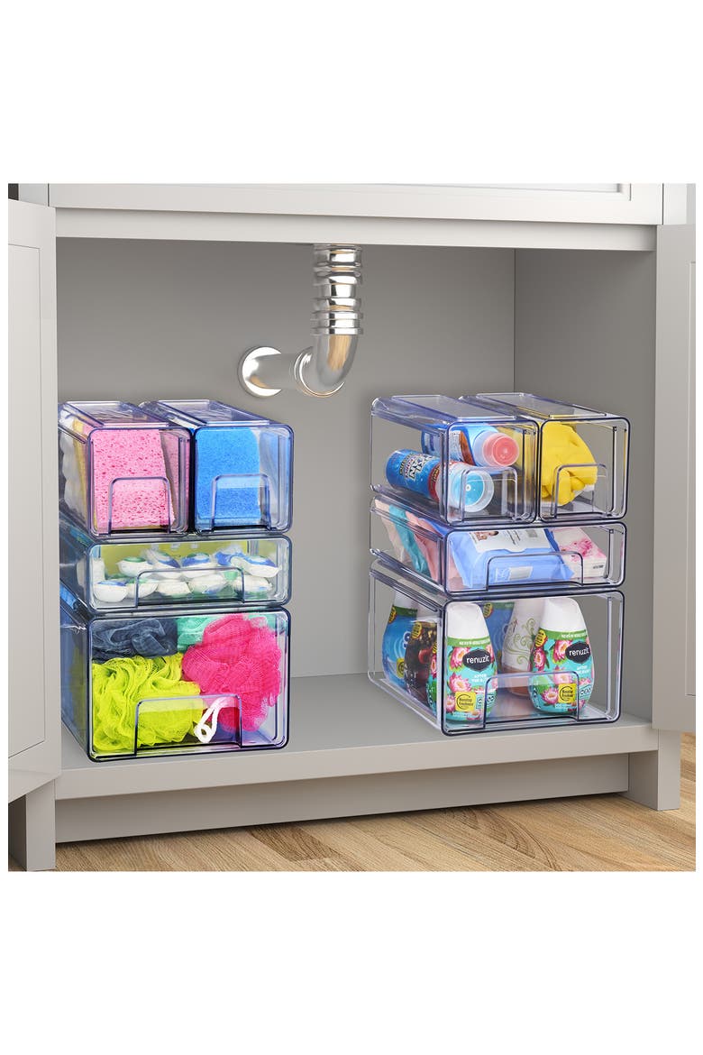 Set of 4 Small Stackable Storage Bins, Alternate, color, CLEAR