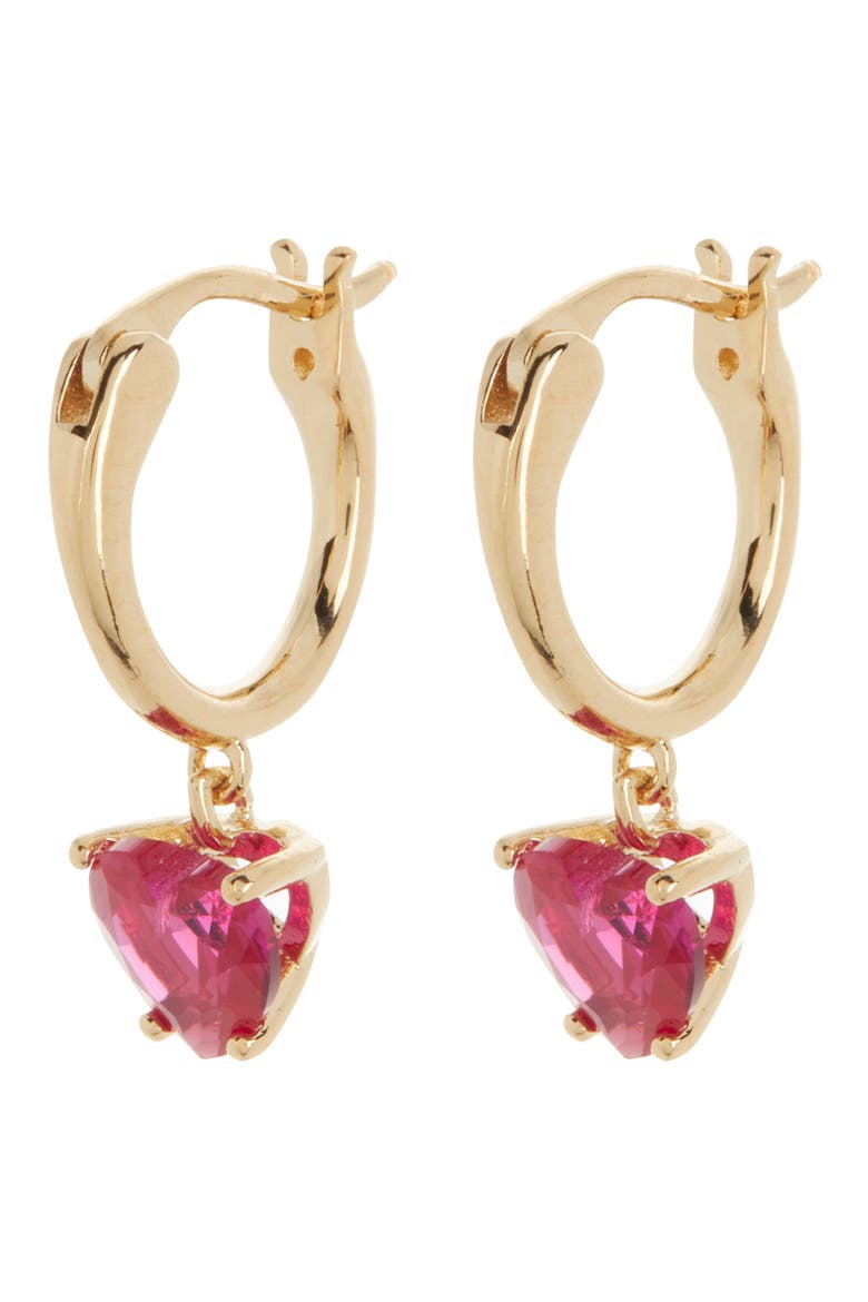 Heart Drop Huggie Hoop Earrings, Main, color, GOLD/ PINK