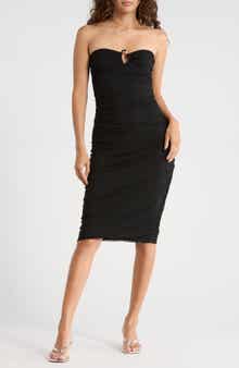 Madden Girl Strapless Ruched Mesh Body-Con Dress