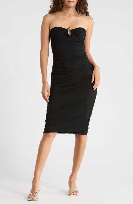Madden Girl Strapless Ruched Mesh Body-Con Dress