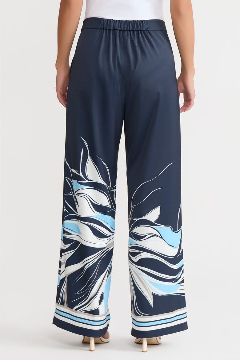 Crepe de Chine Wide-Leg Floral Abstract Pants, Alternate, color, Indigo/White/Serene