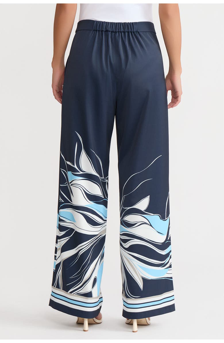 Ming Wang Crepe de Chine Wide-Leg Floral Abstract Pants, Alternate, color, Indigo/White/Serene