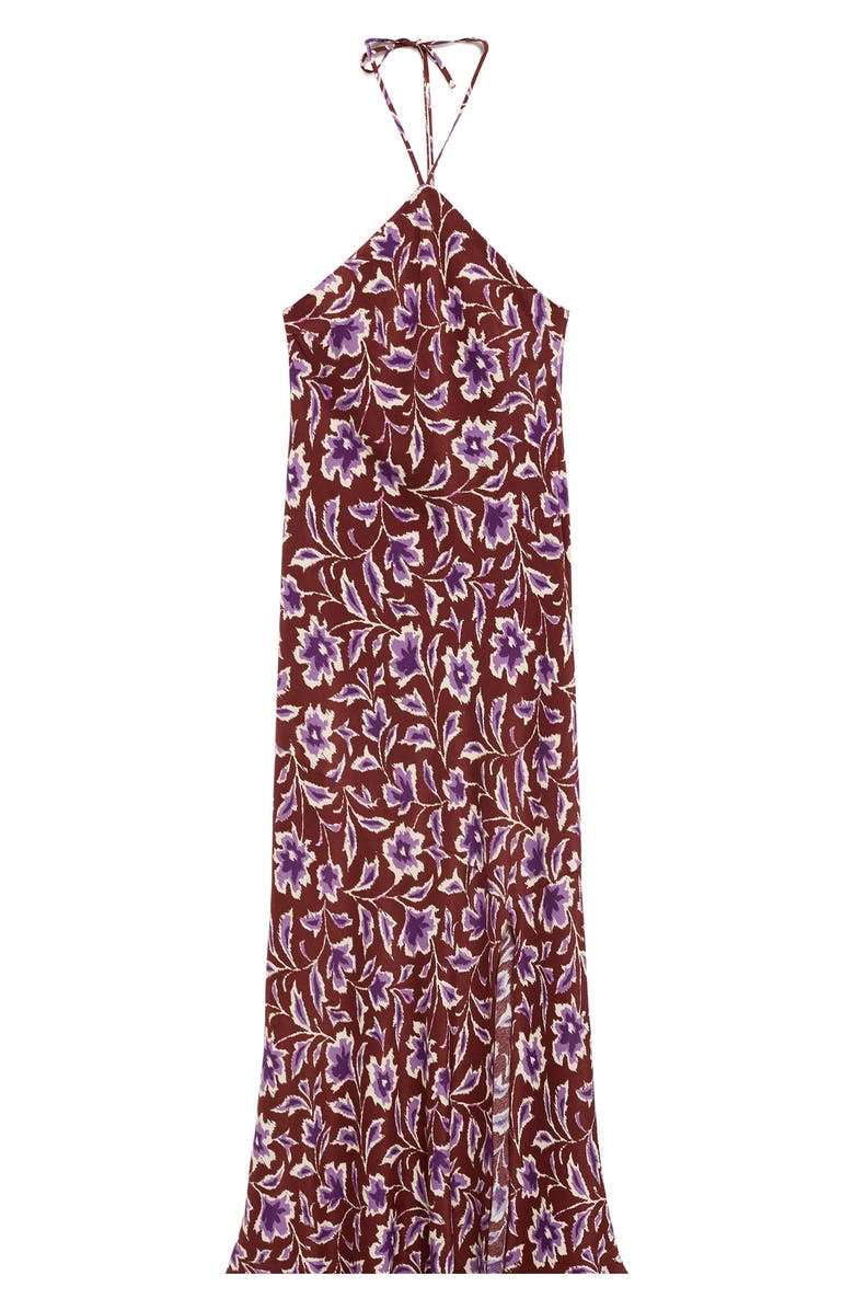 MANGO TEEN Floral Print Halter Neck Maxi Dress, Main, color, Brown