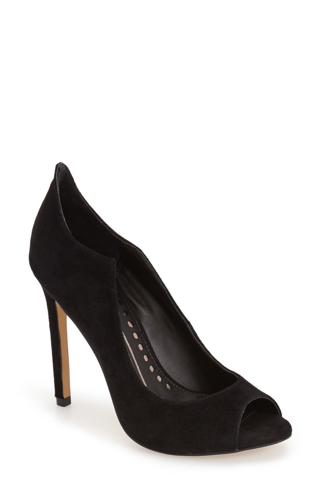 'Isabel' Peep Toe Pump, Main, color, BLACK  SUEDE