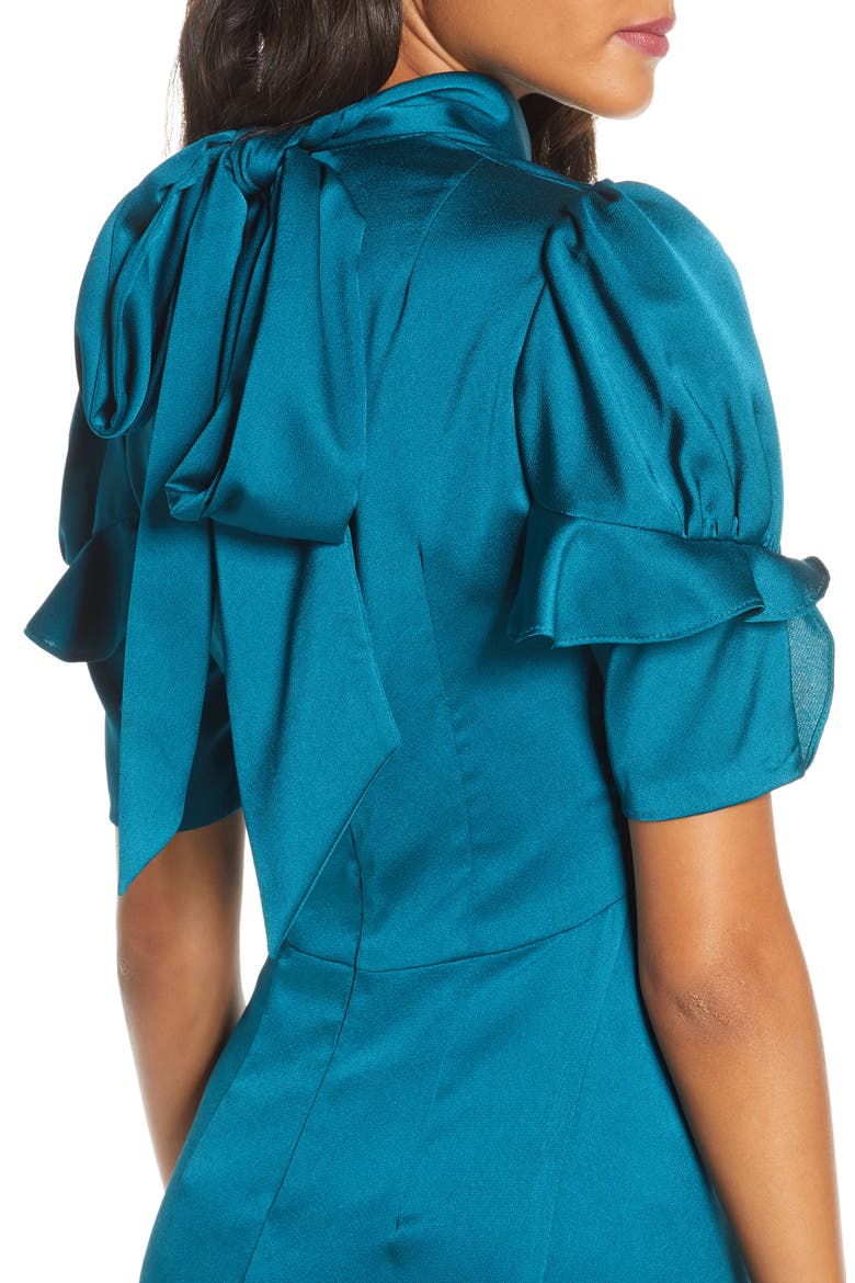 Ruffle Puff Sleeve Dress, Alternate, color, TEAL
