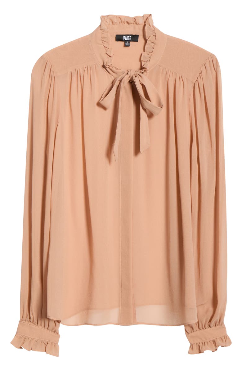PAIGE Leya Ruffle Silk Georgette Shirt, Alternate, color, Ballet Pink